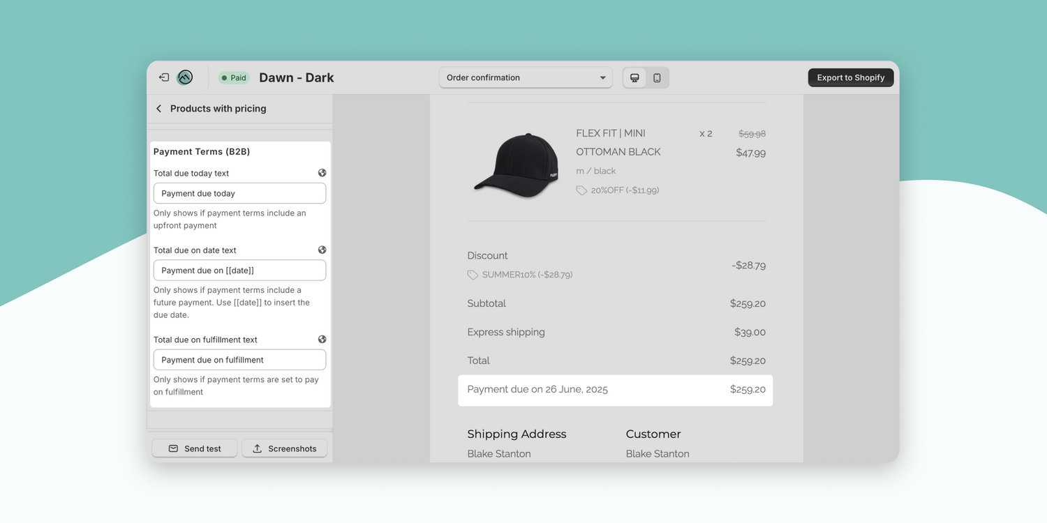 Payment Terms Display in Order Emails