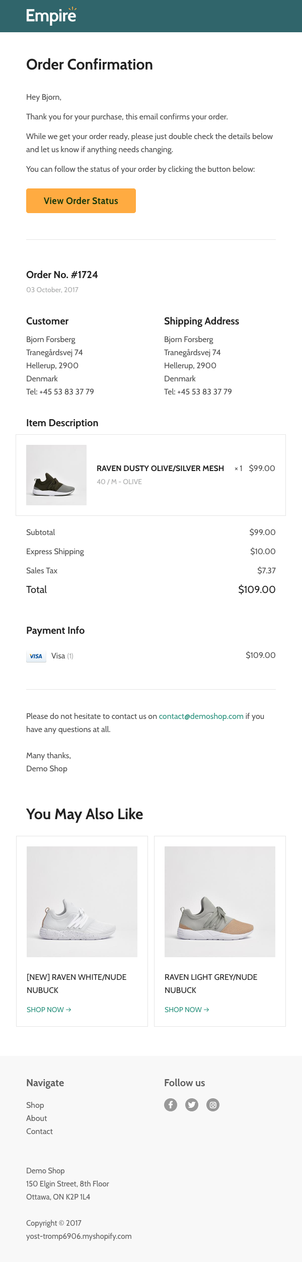 Email templates for Shopify Empire by Pixel Union