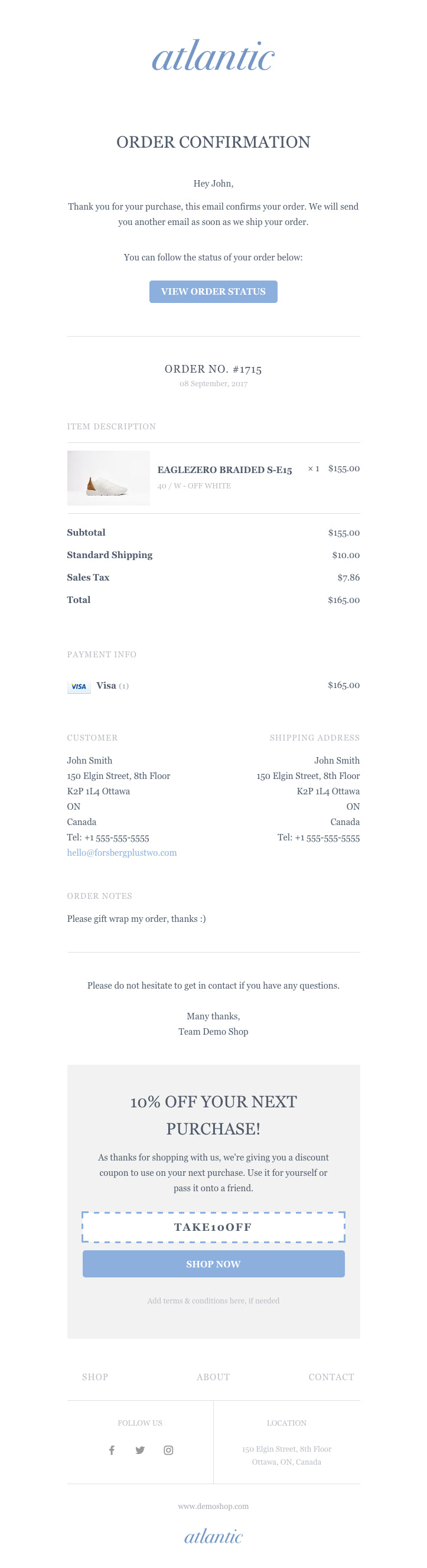 Atlantic email templates, Chic preset
