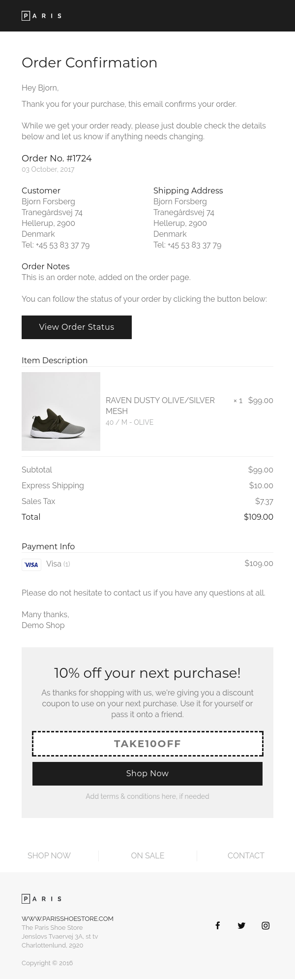 Email Templates for Shopify - Paris theme