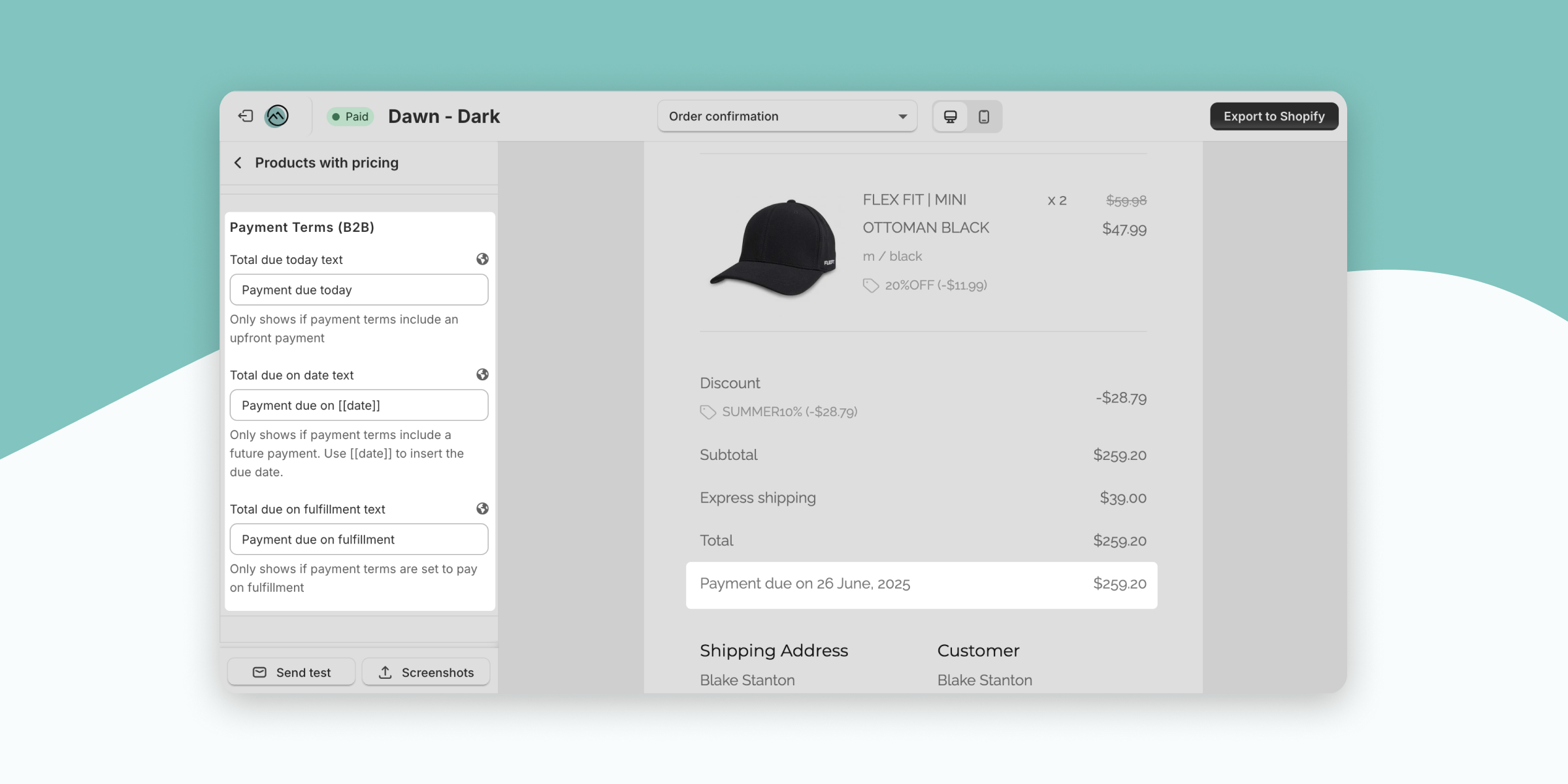 Payment Terms Display in Order Emails