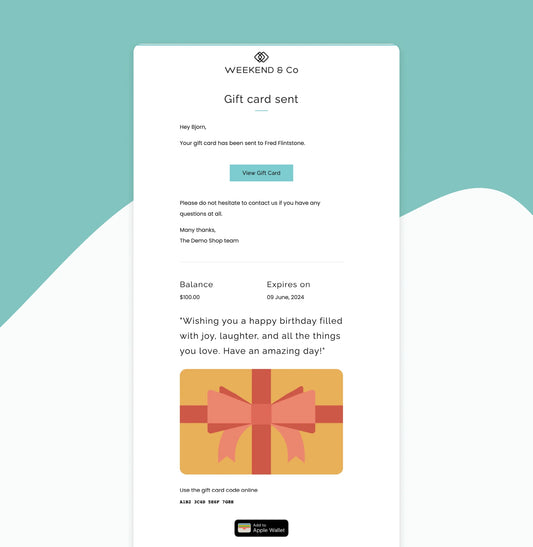 Shopify Gift card confirmation email template added to OrderlyEmails