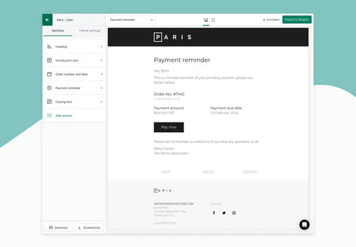 Shopify's new "Payment reminder" email added